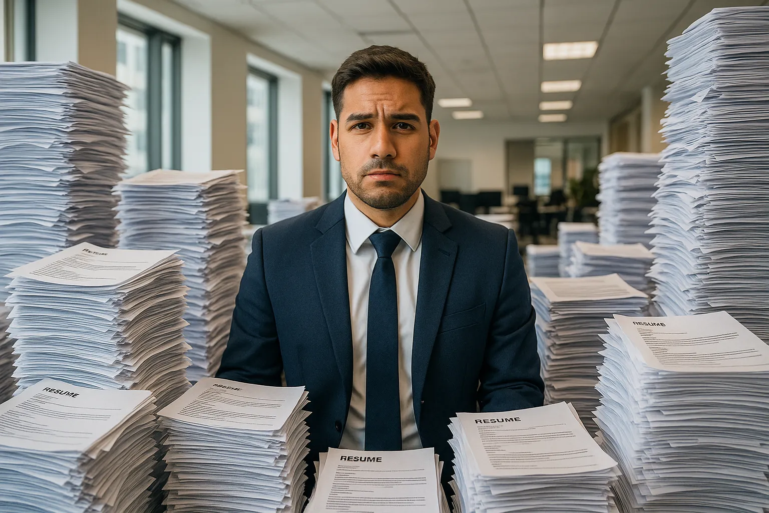 Illustration of hiring crisis with resume overload